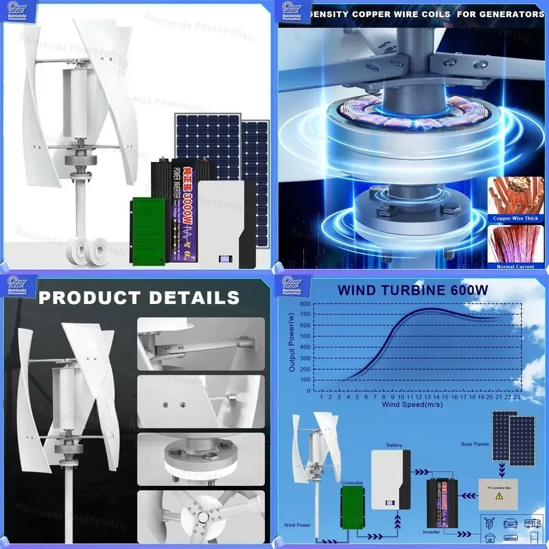 Renewable Energy Wind Solar - 수직형 풍력 터빈 발전기 태양광 패널
